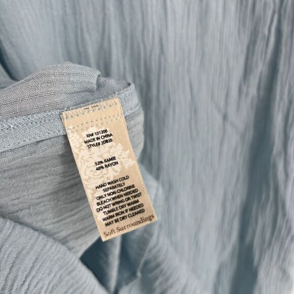 Soft Surroundings Tunic Top Size Small Womens Blue Talia Button Up Blouse Gauze - Picture 8 of 8